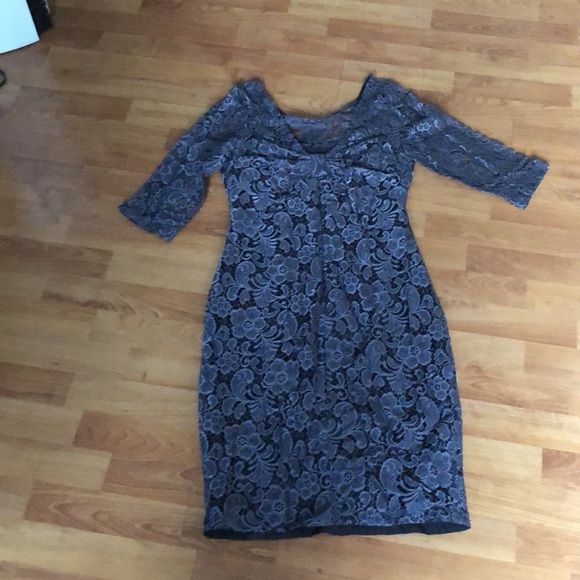 Grey Lace Dress with Built in Slip - Picture 3 of 9